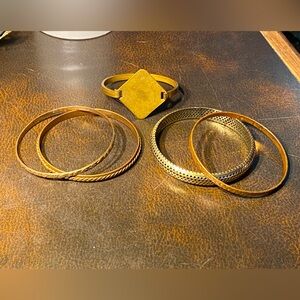 Antique bundle five vintage bracelets:brass,bronze,copper,bangles,hinged